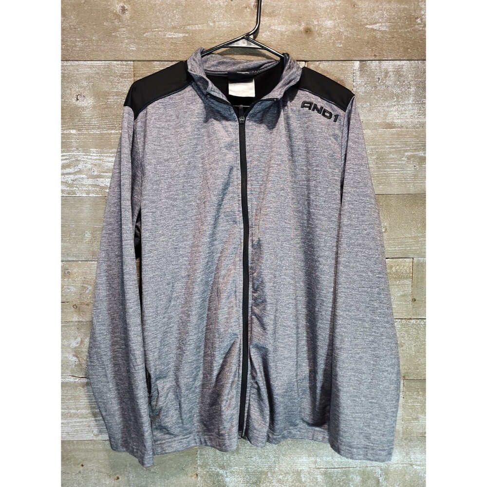 AND1 Men’s Zip Up Jacket Size Large Gray Athletic Performance Track Full Zip